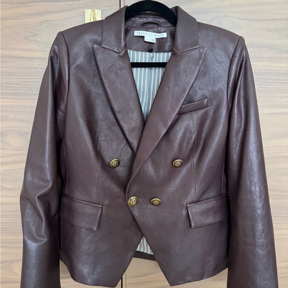 Veronica Beard Brown Burgundy Leather Dickey Blazer